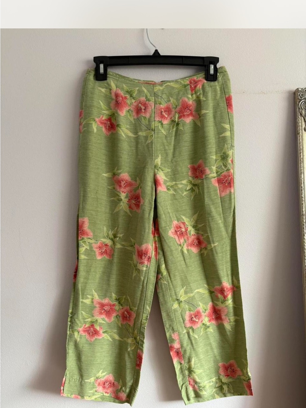 Tommy Bahama Silk Green Capris with Pink Flowers